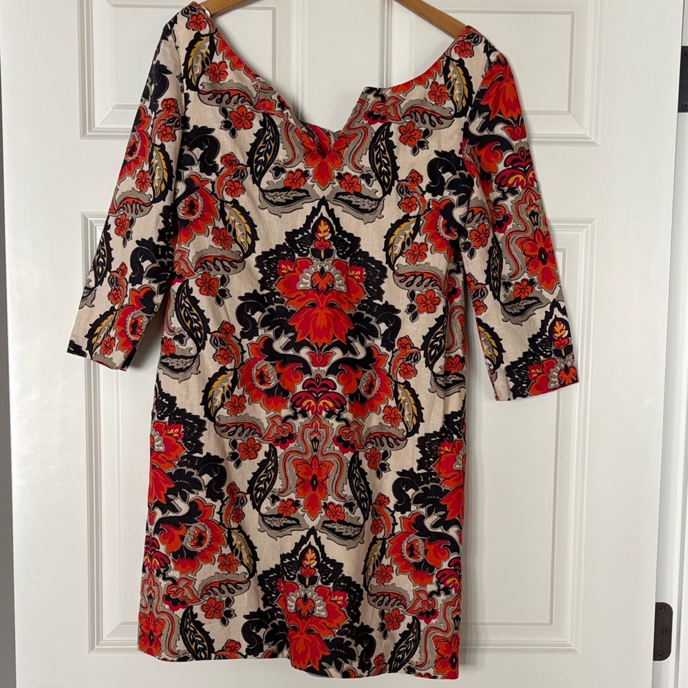 J. Crew Red/Orange and deep blue Linen Mini Dress size 6